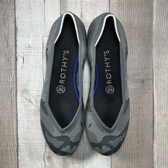Rothy's The Flat Camo Women's Slip On Ballet Flat Shoes Red Sole Gray Size 6.5 - Picture 4 of 12